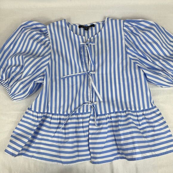 Marc New York Andrew Marc Blue White Striped Peplum Top NWT Medium - Picture 3 of 10